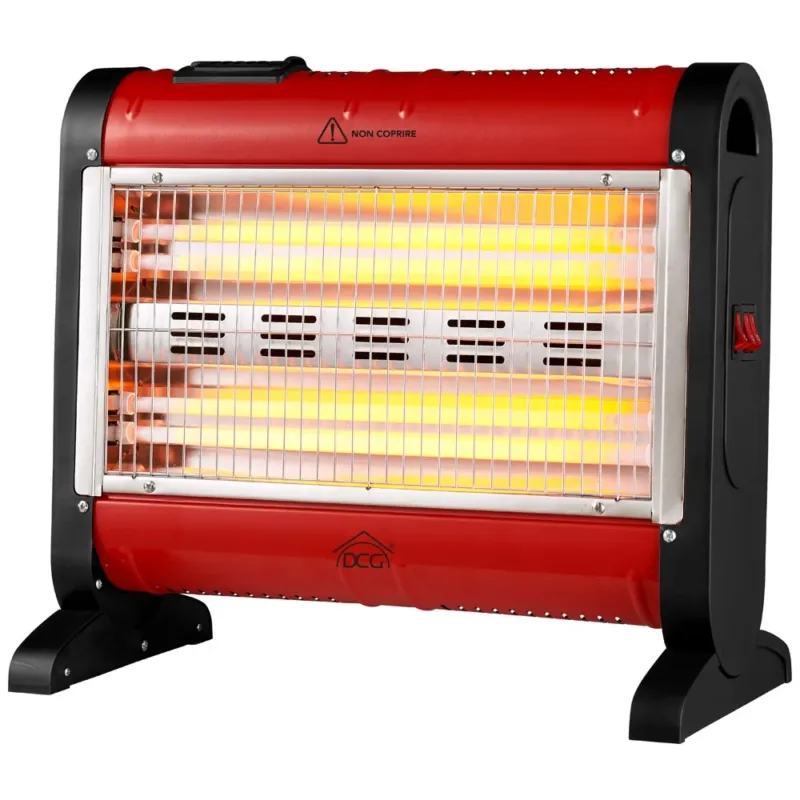 Promo Stagionale Stufa Quarzo 4 Elementi 1600W 2 Potenze Funzione Turbo e Deumidificatore Rosso