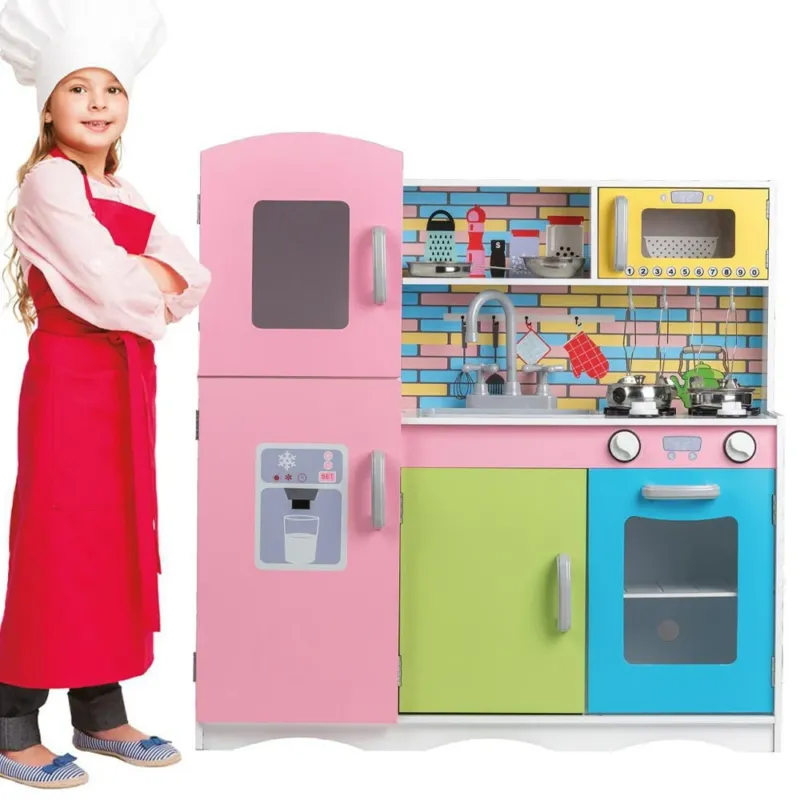 Cucina in legno Giocattolo Bambini con Pentole e Accessori Gioco in Acciaio Reso Gratuito