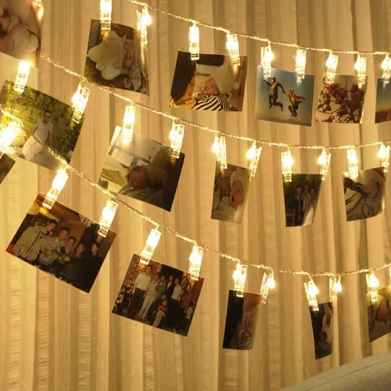 Compra Oggi Stesso Catena Luminosa 40 LED con 16 Mollette Ghirlanda stringa Clip per Appendere Foto