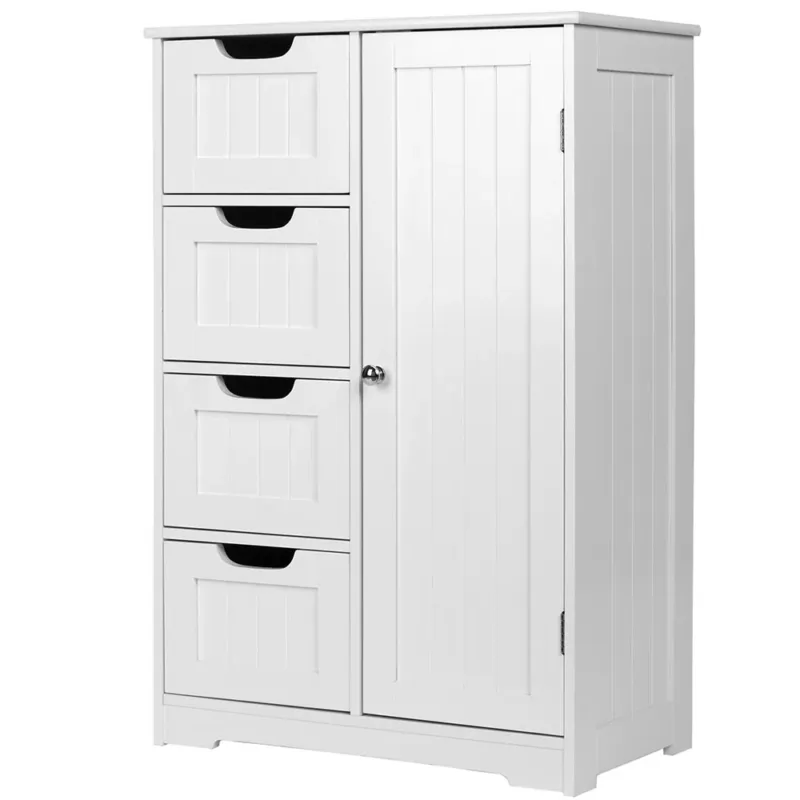 Mobile Bagno 4 Cassetti + Anta Mobiletto Cassettiera Legno MDF Bianco 55x81cm Prezzo Di Fabbrica