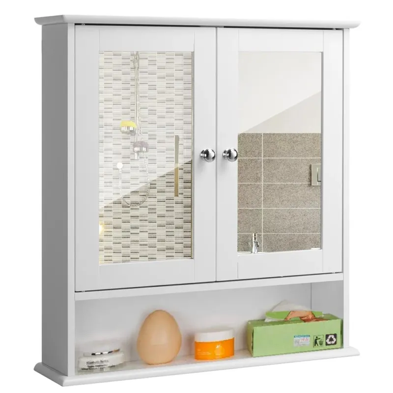 Mobiletto Specchiera Pensile Parete Bagno Armadietto con Specchio Legno 2 Ante Professionale