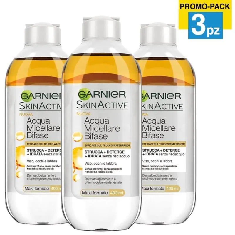 Affare 3 x Acqua Micellare Garnier Bifase Promo Pack Confezione 3 Bottiglie 400ml