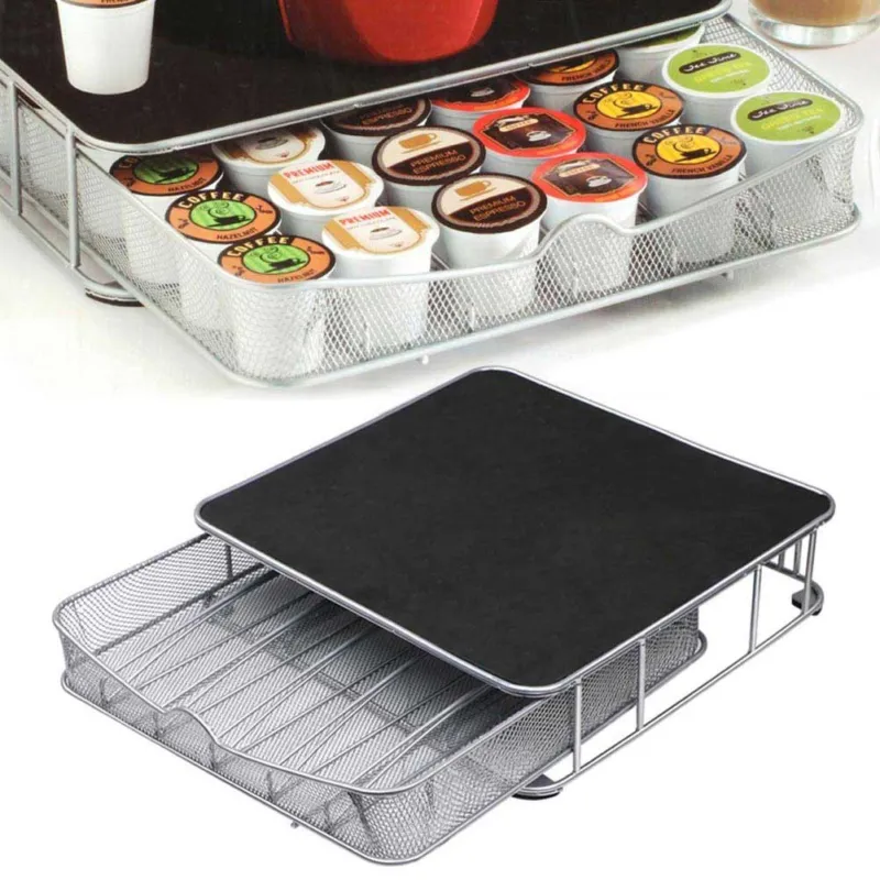 Contenitore Cassetto Porta Capsule Cialde Caffe‘ Metallo Estraibile Silver/Nero Occasione