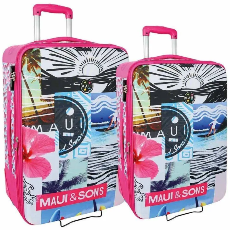 Set 2 Trolley Bagaglio a Mano da Viaggio Maui and Sons 2 ruote Rosa Prezzo Scontato