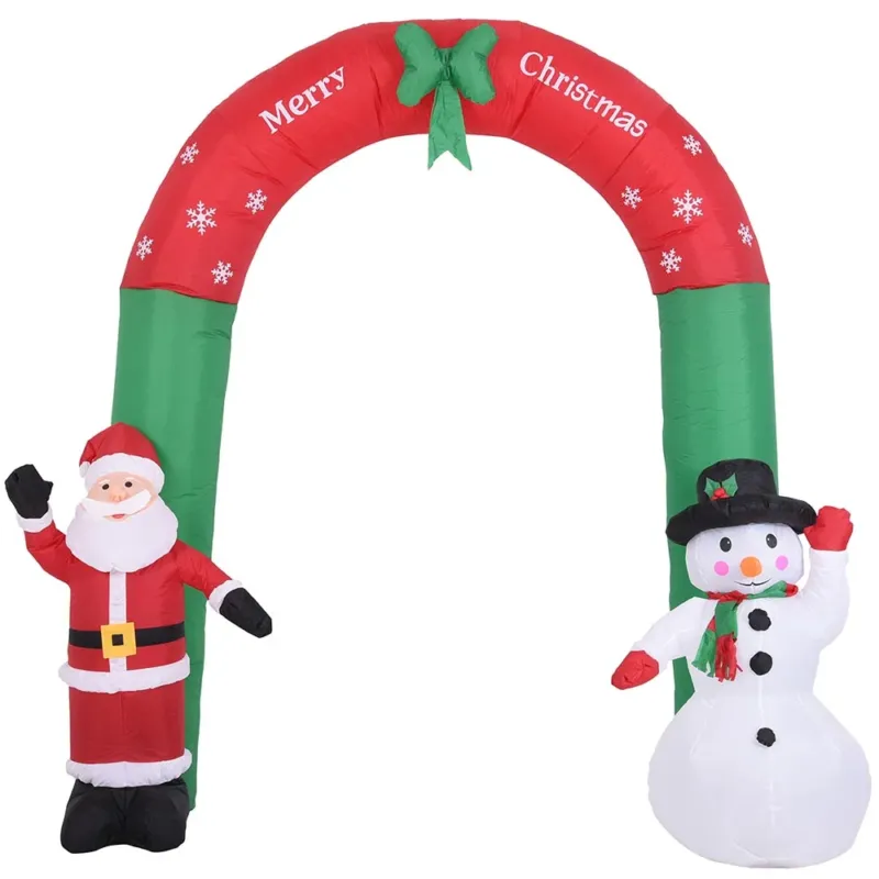 Offerta Lampo Arco Gonfiabile Natalizio con Babbo Natale e Pupazzo di Neve 250x200cm Esterno