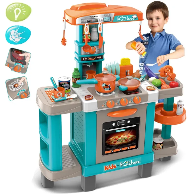Cucina Giocattolo Bambini con Luci e Suoni 34 Accessori Gioco 87x78x29cm Azzurro Must-Have