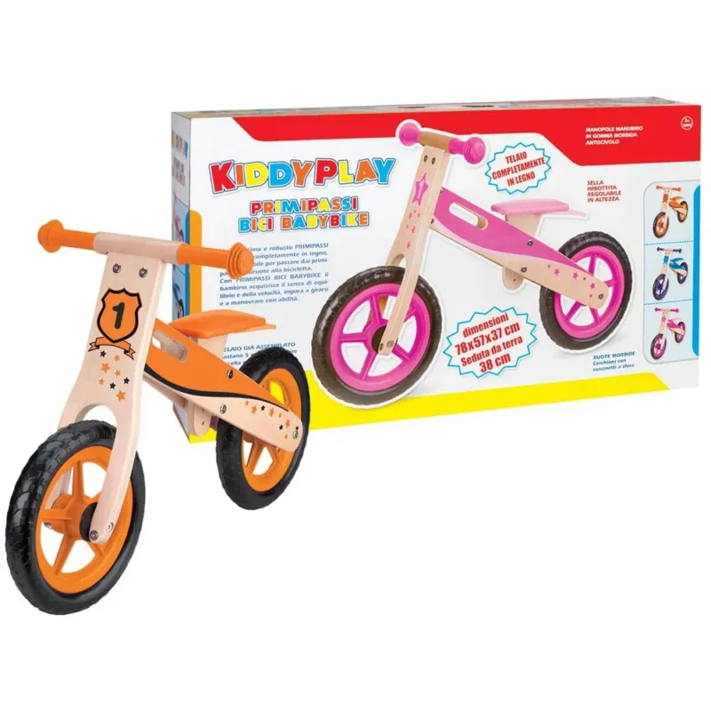 Novità Biciletta Babybike In Legno Ruote Morbide Sellino Imbottito Regolabile Bambini