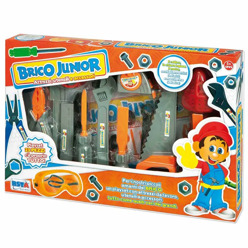 Popolare Set Di Gioco Brico Junior Da 23 Pz Utensili Attrezzi E Accessori Bambini 5+Anni