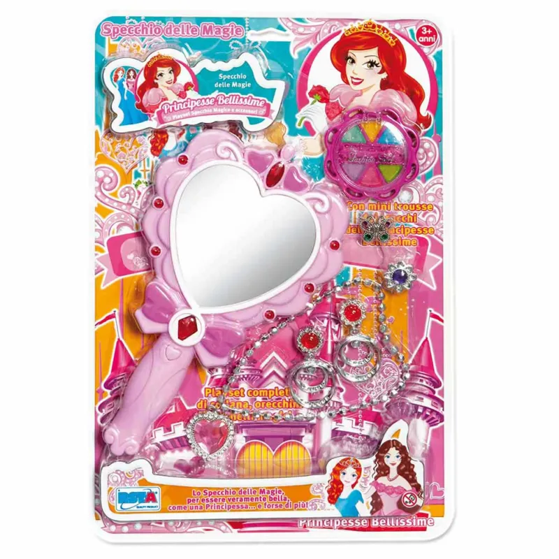 Principesse Specchio Rosa Con Collana Orecchini E Accessori Per Bambina 3+ Anni Nuova Collezione
