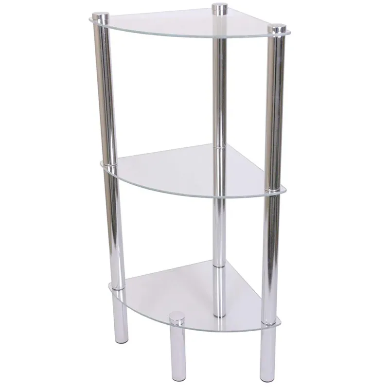 Mobiletto Angolare 3 Piani Appoggio Angoliera in Cristallo e Metallo 30x30x75 cm Di Tendenza