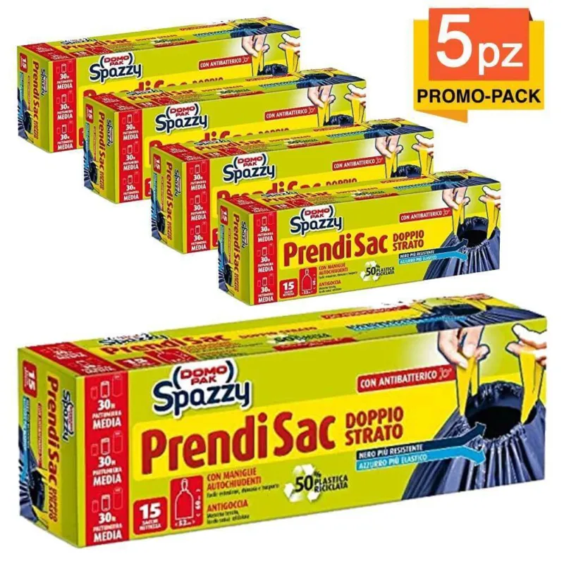 Ordina Subito 90 x Sacchetti Spazzatura 30 LT Con Maniglie Domo Pak Spazzy Antigoccia