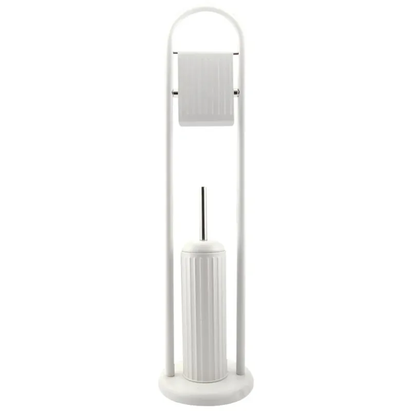 Portarotolo Con Spazzolone e Porta Scopino Bagno Linear In Metallo Bianco 22x81 Novità