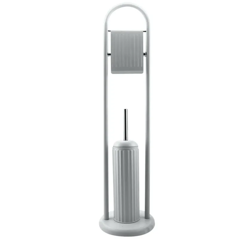 Portarotolo Con Spazzolone e Porta Scopino Bagno Linear In Metallo Grigio 22x81 Prezzo Basso