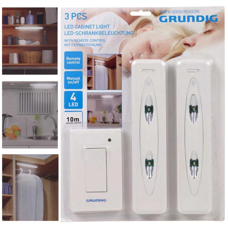 Set 2 Punti Luce Led Con Interruttore Wireless Per Armadio E Mobili Grundig Di Tendenza