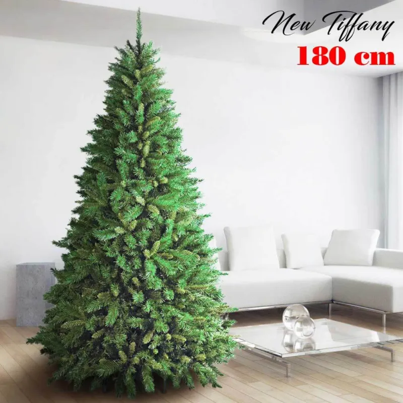 Albero Di Natale 180cm New Tiffany Super Folto 723 Rami Pino Verde Base a Croce Promozione Esclusiva