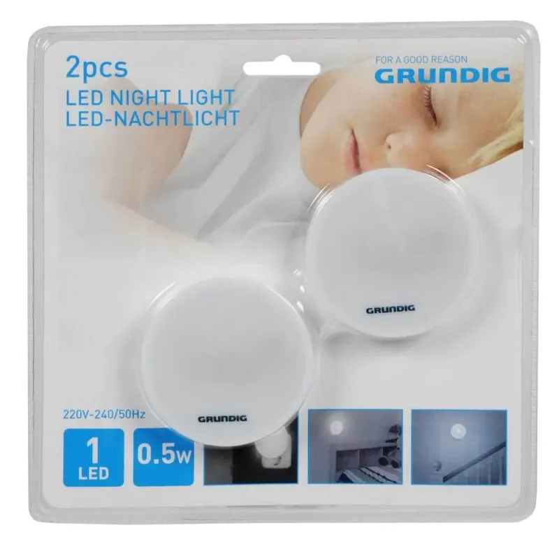 2 Punti Lude Da Notte 1 Led Bianco Freddo Visione Notturna Bambini 230v Grundig Promo Stagionale