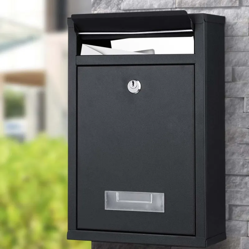 Soddisfatti O Rimborsati Cassetta Postale Parete in Acciaio Buca Lettere Posta Esterno con Chiave Nero