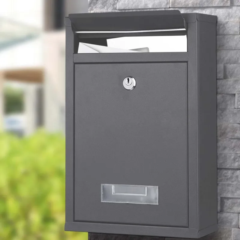 Cassetta Postale Parete in Acciaio Buca Lettere Posta Esterno con Chiave Grigio Più Venduto
