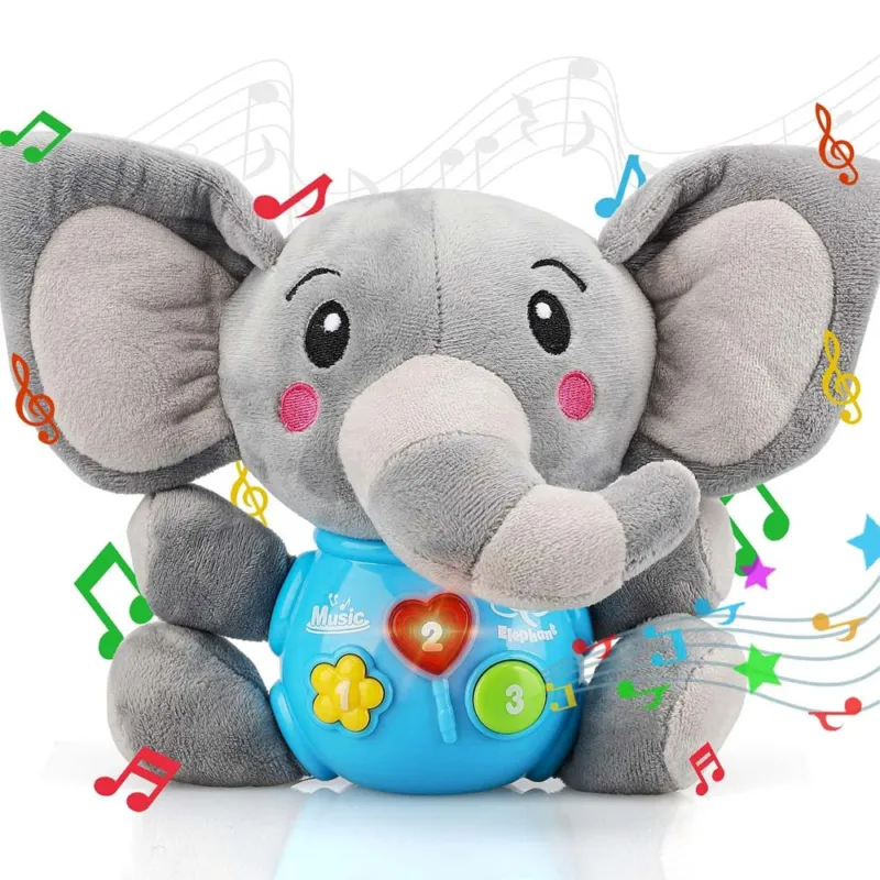 Peluche Elefantino Giocattolo Prima Infanzia Bambino Neonato Elefante Luci Suoni Professionale