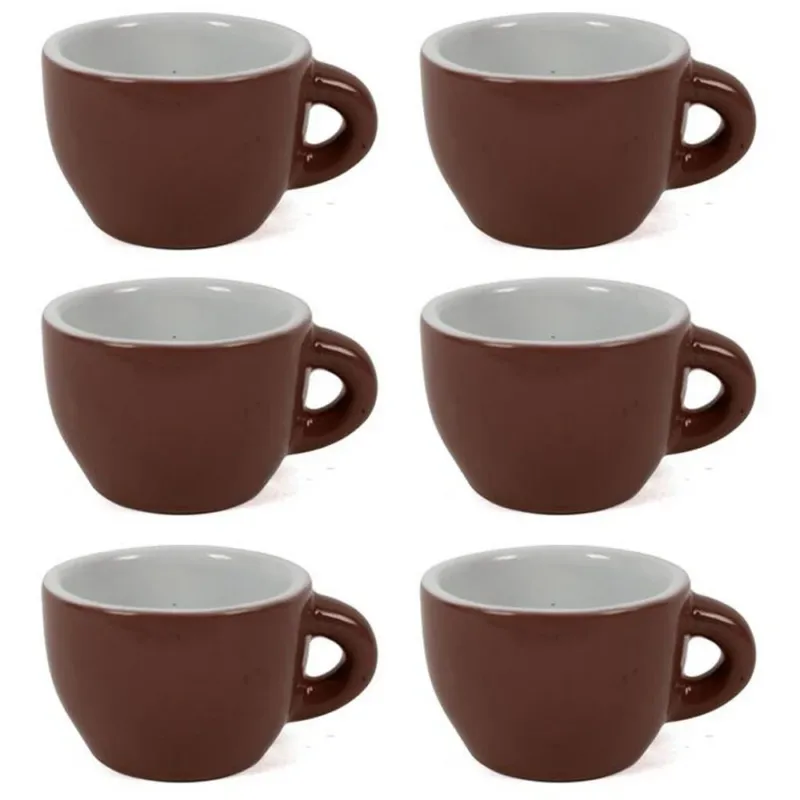Popolare Servizio Set 6 Tazzine da Caffe Tazzina Bassa in Ceramica Marrone da Cucina