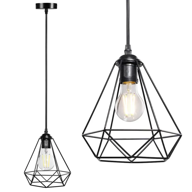 Lampadario Lampada Sospensione Design Moderno Industriale Paralume Nero E27 Nuova Collezione