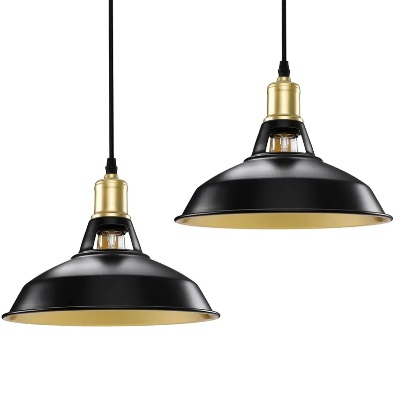 Novità Coppia Lampadari Sospensione Moderno Design Industriale Lampada Metallo Nero Oro
