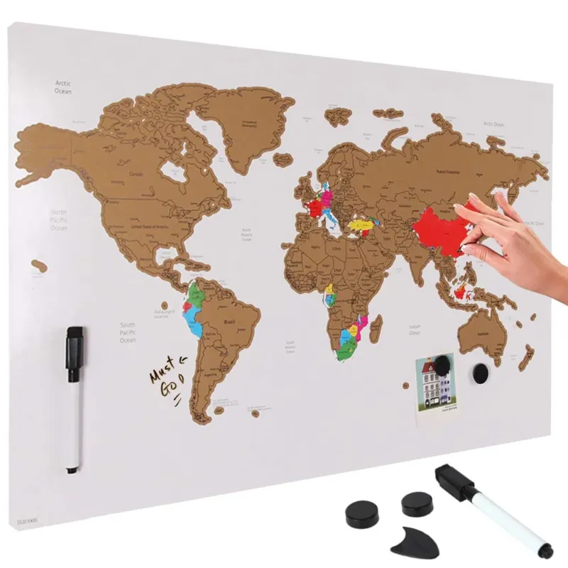 Acquista Ora Lavagna Magnetica Mappamondo da Grattare Mappa del Mondo 60x40 Bianco Pennarello