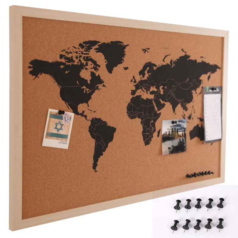 Pannello Bacheca Mappamondo Globo in Sughero Con Cornice 60x40cm + 10 Puntine Compra Adesso