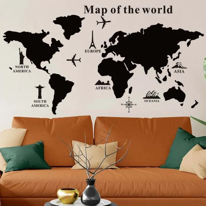 Mappa del mondo Adesivo da Parete Mappamondo Globo Lavagna 102cm PVC + Gessetti A Buon Prezzo