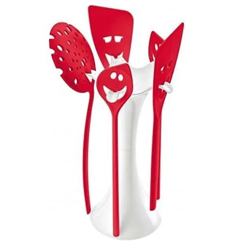 Set Attrezzi Mestoli Utensili da Cucina 6pz in Plastica Rossa con Supporto Rosso Compra Online