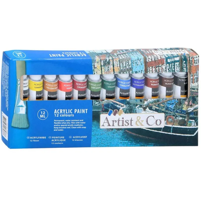 Set 12 Colori Acrilici per Dipingere Tubo Tubetto Pittura 12ml Vari Colori Prezzo Di Fabbrica