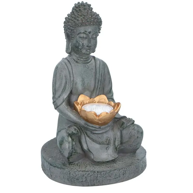 Lampada da Tavolo Statua Buddha da Giardino Luce LED Ricarica Solare 27cm Promozione