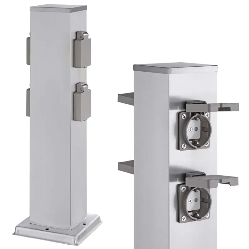 Super Prezzo Colonna Elettrica da Giardino Palo Colonnina 4 Prese Shucko Impermeabili Acciaio