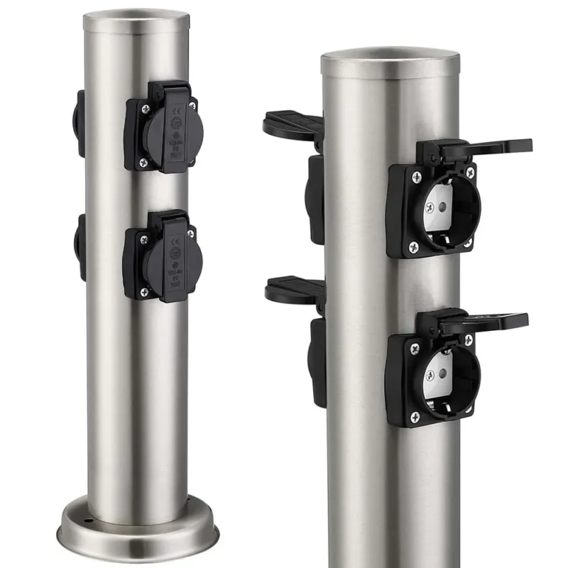 Colonna Elettrica da Giardino Palo Colonnina 4 Prese Shucko Impermeabili Acciaio Bestseller