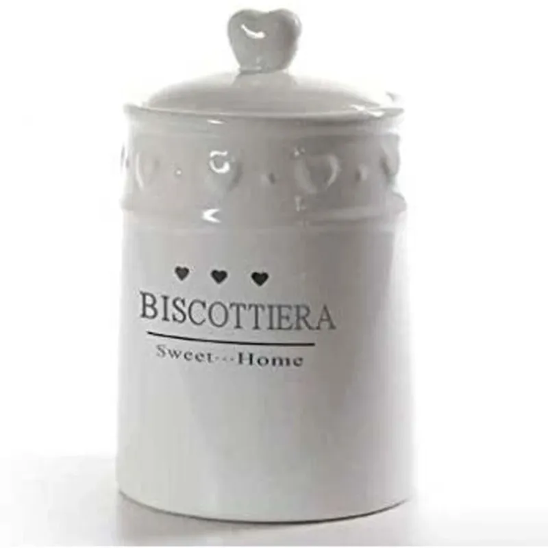 Biscottiera Barattolo per Biscotti Muffin Dolci in Ceramica Bianca con Scritte Compra Oggi Stesso