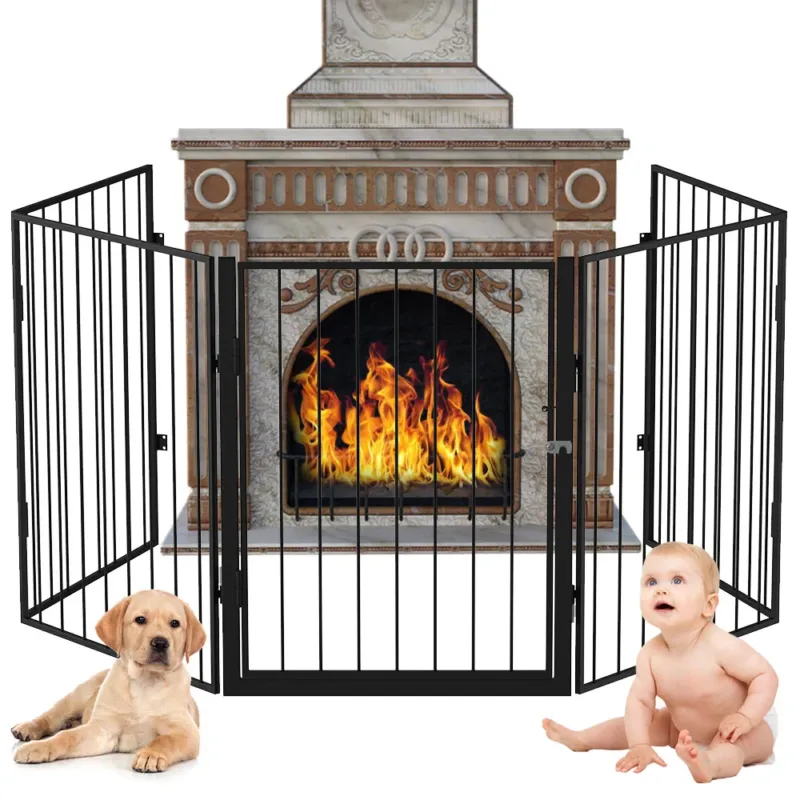 Cancello Cancelletto Protezione Camino Cani e Bambini Recinto Divisorio 3mt Nero A Buon Prezzo