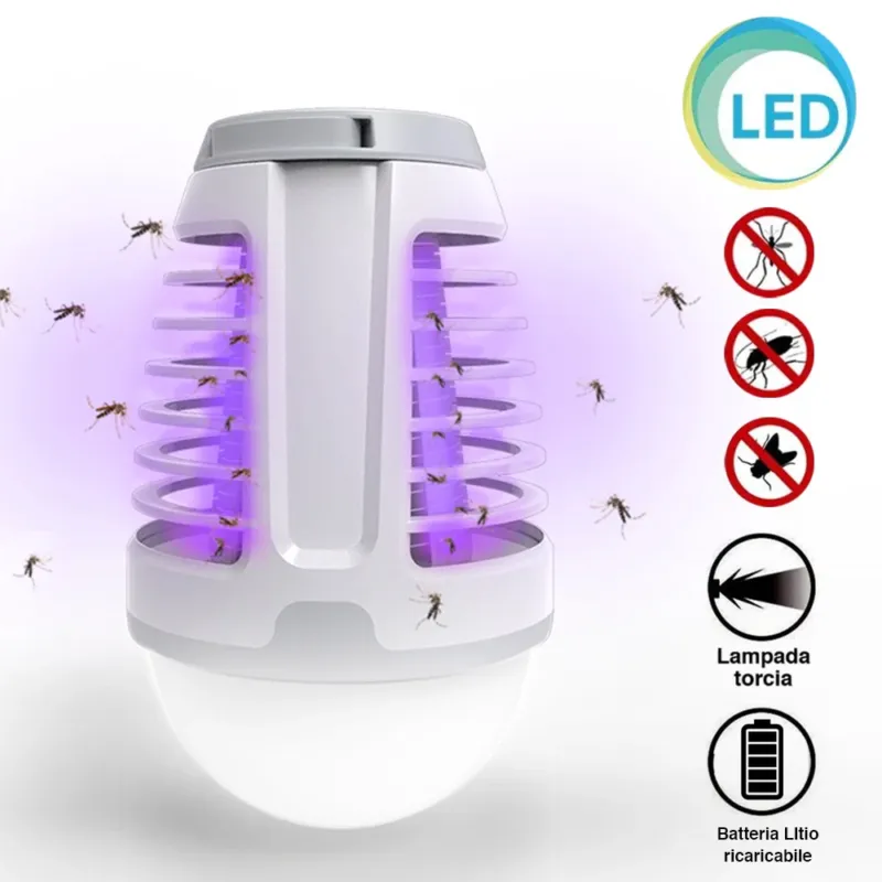 Zanzariera Elettrica Torcia Lampad LED Campeggio Anti Zanzare Batteria Litio USB Vendita Finale