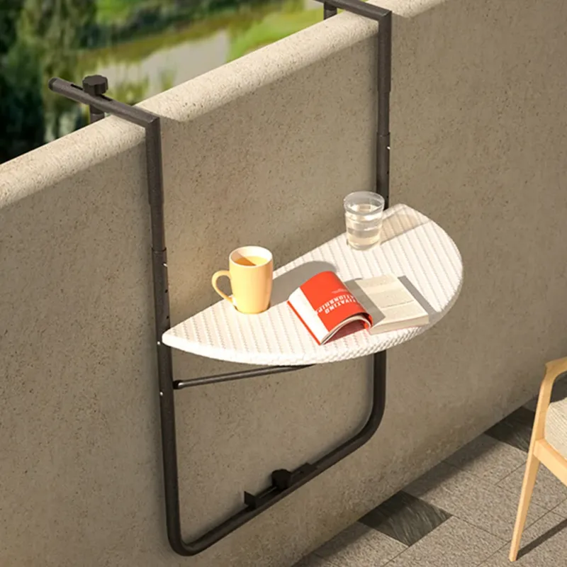 Tavolo Tavolino Ringhiera Esterno Balcone Pieghevole Metallo e Polyrattan Bianco Occasione
