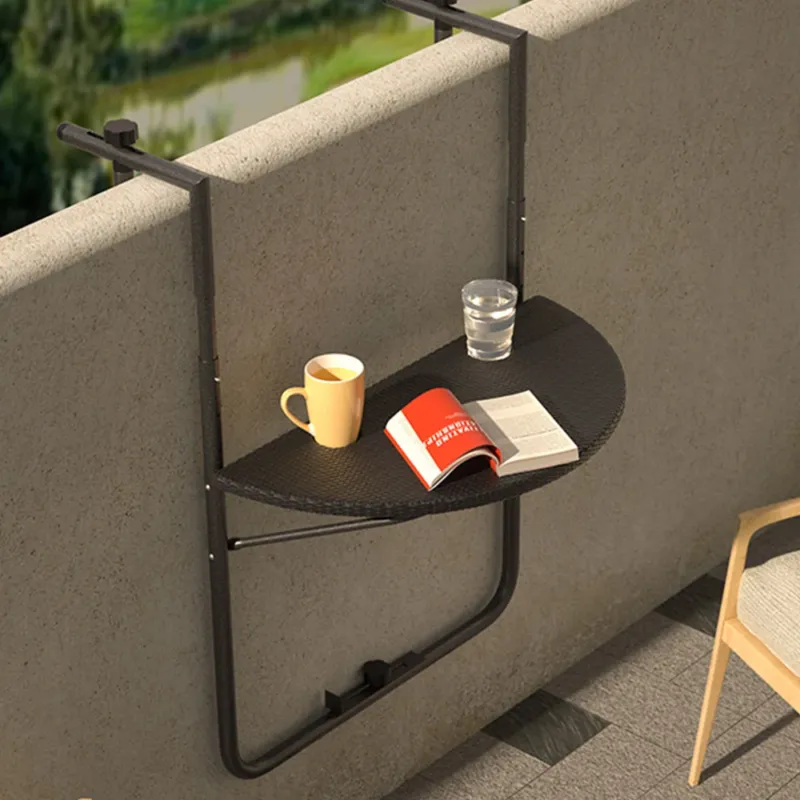 Tavolo Tavolino Ringhiera Esterno Balcone Pieghevole Metallo e Polyrattan Nero Consegna Rapida