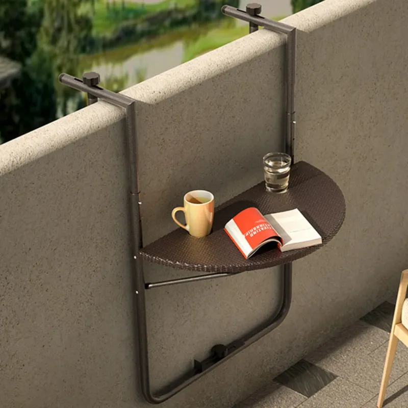 Tavolo Tavolino Ringhiera Esterno Balcone Pieghevole Metallo e Polyrattan Marron Direttamente Dal Produttore