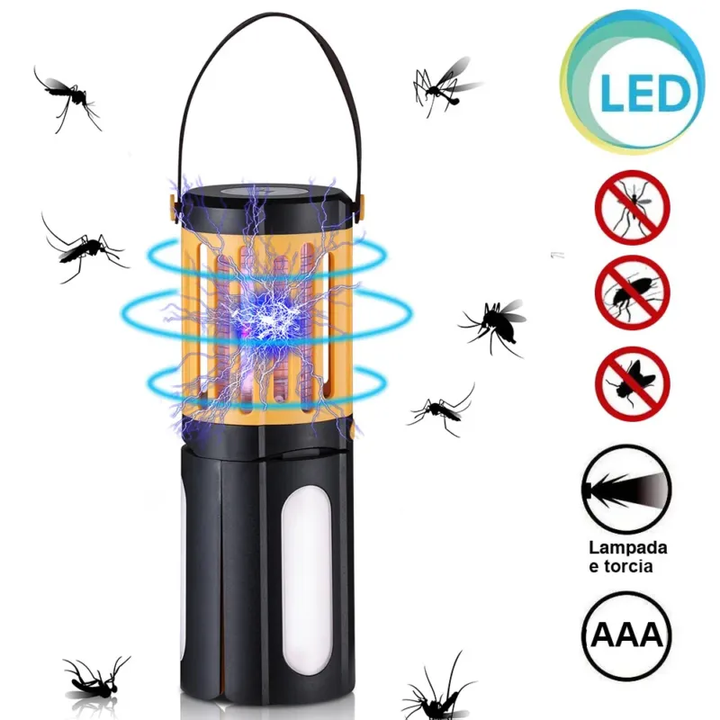 Zanzariera Elettrica Lampada Torcia LED da Campeggio Anti Zanzare Batteria AA Occasione