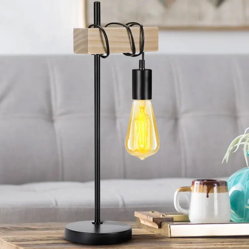Spedizione Espresso Lampada da Tavolo legno e Metallo Design Moderno Industriale Lampadina E27 25W