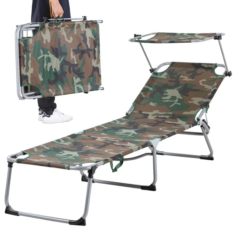 Vendita Finale Lettino Prendisole Tettuccio Parasole Sdraio Mare 3 Posizioni Pieghevole Camo