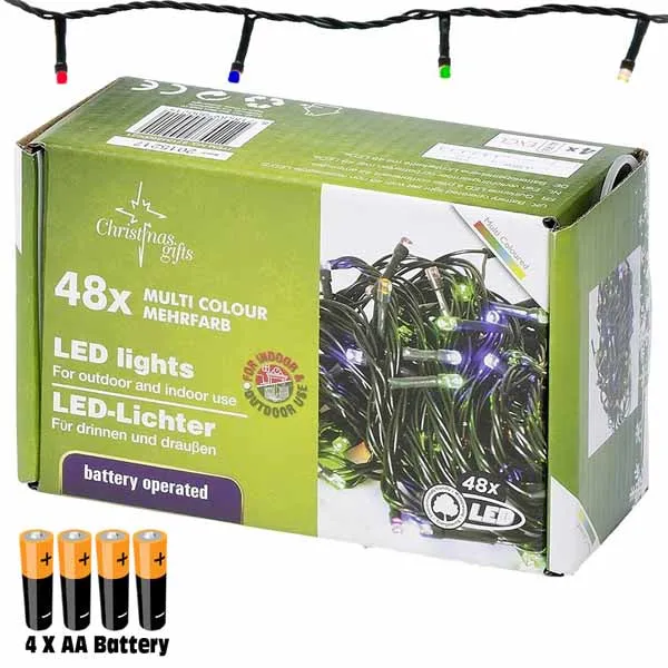 Miglior Prezzo Catena Luminosa 2,75 mt Luci 48 LED Multicolor a batteria con 6 Giochi di Luce