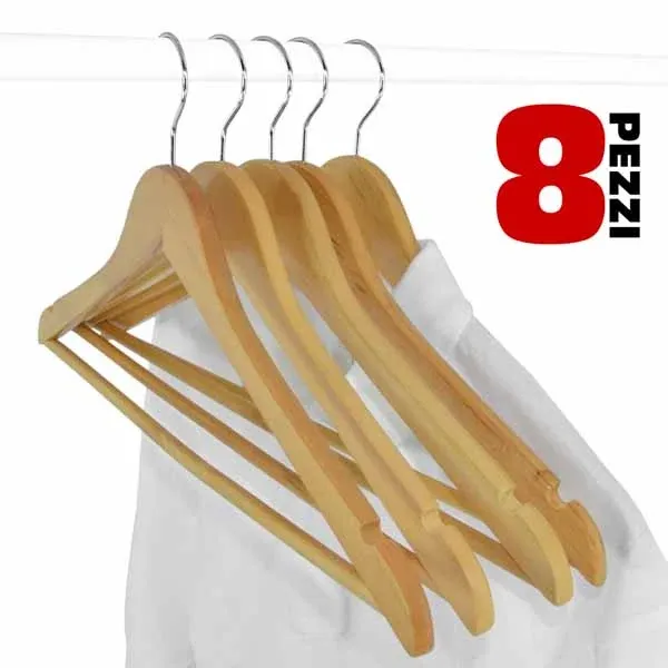 Bestseller Set 8 Grucce In Legno Con Asta Per Pantaloni 43 x 26 Cm ( Confezione 8 Pezzi )