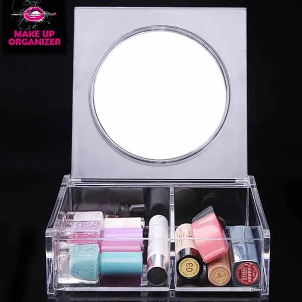 ORGANIZER CON SPECCHIO TRUCCO SMALTO COSMETICI 2 COMPARTI ORGANIZZATORE MAKE UP Super Prezzo