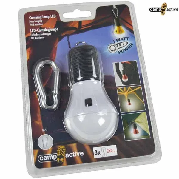 Lampada Da Campeggio LED 1W Colori Assortiti Con Gancio Moschettone Camp Active Promo Stagionale
