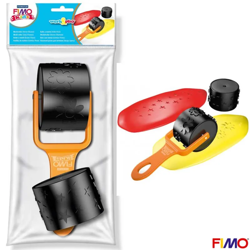 Esclusivo Manico E 2 Rulli Con Motivo Fiori E Stelle Per Pasta Modellabile Rullo Fimo