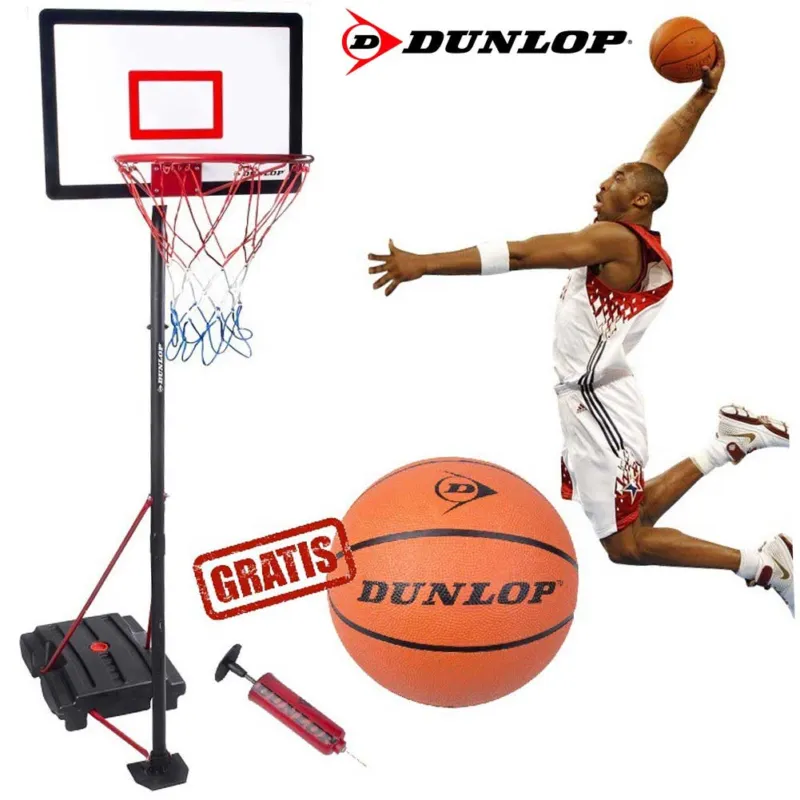 Soddisfatti O Rimborsati Canestro BASKET con Piantana Tabellone REGOLABILE 205 CM + Pallone Pompa DUNLOP