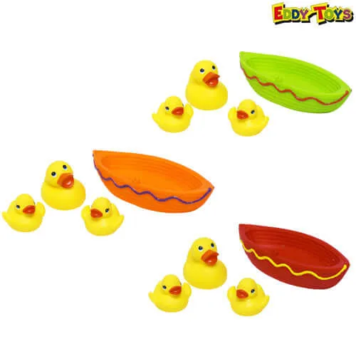 Popolare 3 x Papere Giocattolo da Bagno + 1 Barchetta Barca per Bagnetto Colori Assortiti